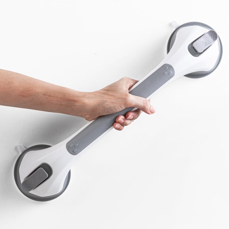 LEVERLOC Shower Grab Rails, 43 CM Suction Grab Bar for Bathtub, MAX Hold 110 KG Shower Handles for Senior, Bathroom Safety Grip for Elderly, Heavy Duty, No Drilling & Removable Handrail, Grey - Image 1